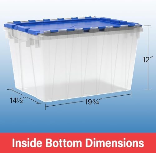 Akro-Mils KeepBox 12 Gal Storage Box, Lid Attached, Stackable, Clear/Blue - Image 6