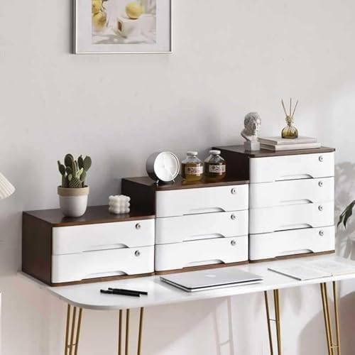 4-Tier Wooden Storage Cabinet, Dsmall File Cabinet, Office Supplies A4/Receipt File Organizer, Desk Storage Organizer With Lockable Drawers, Home Office Storage Cabinet,Walnut+White40*28*40.5Cm - Image 4
