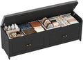 HOMEFORT 54.4" Shoe Bench with Lift Top Storage, Entryway Bench with Cushioned Seat, Wooden End of Bed Bench, Shoe Cabinet Bench with Hidden Storage Space, for Bedroom, Hallway,Black by HOMEFORT
