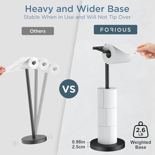 FORIOUS Toilet Paper Holder Stand Adjustable for Bathroom, Matte Black - Image 5