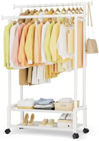 Double Rod Clothing Rack with 2 Shelves, Rolling, White by SpaceHidden
