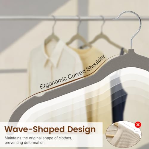 Velvet Shirt Hangers 50 Pack, No Shoulder Bumps for Clothes (Grey) - Image 2