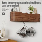 Coat Rack Wall Mount with Shelf 4 Hidden Hooks Modern Wooden Key Holder Entryway Organizer for Hallway Bedroom Bathroom Home Decor Storage for Hanging Coats Hats Bags Towels, Wave-Shape Walnut - Image 4