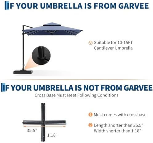 Garvee 4-Piece Patio Umbrella Stand for 10-15FT Cantilever Umbrella, 330lb Capacity Outdoor Umbrella Base, Filled with Water or Sand, Heavy Duty Market Umbrella Holder for Patio, Deck, Poolside - Image 4