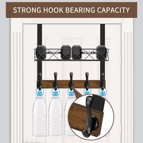 YINMIT Over The Door Hooks Organizer, Over The Door Hanger with Basket, Over The Door Towel Rack with 5 Metal Hooks, Over Door Hanger for Bathroom, Bedroom, Kitchen - Image 6