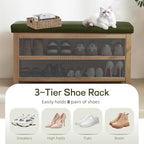 Zihanhome Shoe Rack Bench with Leather Cushion, 2 Tier Solid Wood Storage Bench, Mid-Century Modern Shoe Bench for Entryway, Hallway, Closet, Front Door Entrance, Foyer (Green, 39.4") - Image 6