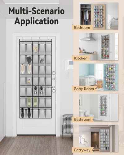 dodowin Over Door Shoe Organizers, 2 Pack, 35 Pockets Each, Black/Grey - Image 2