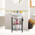 2-Tier Under Sink Organizer Multipurpose Movable Rolling Cart Storage Cabinet Basket for Bathroom Kitchen with Hand Towel Bar, Black by Unknown