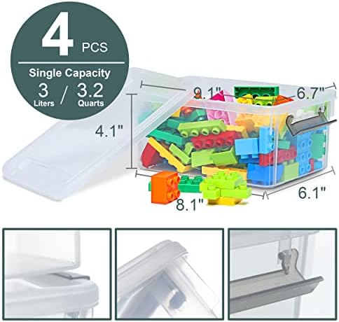 Citylife 4 Packs Small Storage Bins with Lids 3.2 QT Plastic Storage Containers for Organizing Stackable Clear Storage Boxes - Image 6