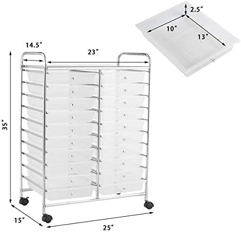 Giantex Storage Drawer Carts, 20-Drawer Organizer, Utility Cart on Wheels, Semi-Transparent Multipurpose Cart for Home Office School Supplies Tools Scrapbook Paper - Image 3