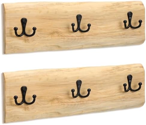 Threehoney 2 Pcs Wooden Wall Coat Rack, 15.8 Inch with 3 Hooks Farmhouse - Image 2