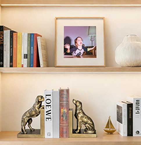 1 Pair Dog Bookends for Shelves, Vintage Resin Bookends for Heavy Books, Home Office Desk Decor, Golden Retriever Book Ends (Gold Dog) - Image 7