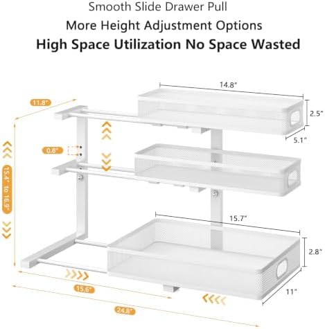 3-Tier Under Sink Organizer, Slide Out Drawer Rack, White, 2 Pack - Image 3