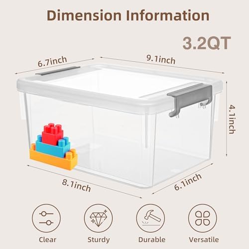 Small Storage Bins with Lids 3.2 QT Plastic Storage Containers for Organizing Stackable Clear Storage Boxes,Clear White(12 Packs) - Image 2