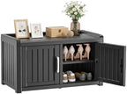 ROJIK Shoe Cabinet Waterproof UV-Resistant,Storage Bench Indoor Outdoor with Adjustable Shelves,for Entryway Bedroom,Hallway,Living Room(Double Door, Deep Black) by ROJIK