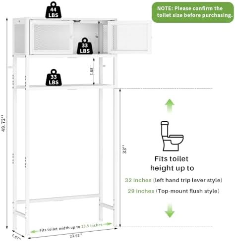 ThreeHio Over the Toilet Storage Cabinet with Doors, Bathroom Organizer Shelf Above Toilet, Bathroom Storage Cabinet Over Toilet, Freestanding Space Saver Metal Shelves for Small Space, White - Image 2