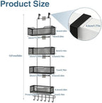 Over The Door Organizer with 4 Adjustable Baskets & Coat Hook, Metal Large Capacity Hanging Door Storage for Bathroom, Bedroom, Kitchen, Pantry & Closet, Black - Image 2