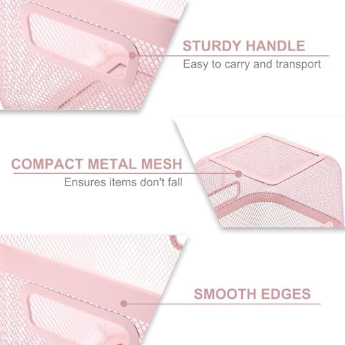 MorningRo 4 Pack Pink Metal Mesh Basket with Handles, Medium - Image 3