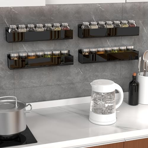 PMMASTO 4-Pack Black Acrylic Spice Rack Organizers for Cabinet Doors - Image 3