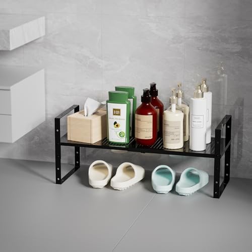 Multi-Functional Metal Shoe Rack,Expandable Adjustable Stackable Kitchen Organizer,Metal Shelf risers for cabinets, Kitchens and Closet, Bathroom(2Packs/Black/Medium) - Image 5