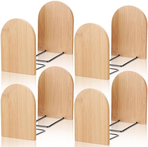 Chunful 8 Pcs Modern Bamboo Book Ends for Shelves Decorative Boho Bookends Book Shelf Organizer Minimalist Design Stopper to Hold Books for Boho Home Office (5.5 * 3.75 * 2.25inch) by Chunful