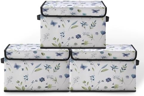 Stackable Storage Bins with Lids,Closet Organizers Fabric Box for Home and Office,Blanket Clothes Organizers,Under Bed Storage Containers 3 Pack by BestSellers