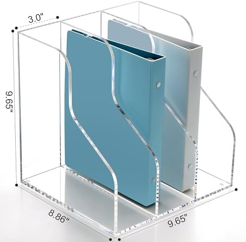 SANRUI 3 Slots Acrylic Magazine Holder, Desktop File Sorter Organizer Rack Bookshelf, Workspace Sorters Office Desk Accessories Organization Storage Stand, Clear - Image 2