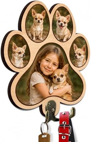 Personalized Paw Print Leash Holder for Wall Mount, Custom Wooden Dog Key Holder with Custom Photo, Pet Collar and Harness Organizer for Entryway, Key Hook Gift for Pet Lovers & Dog Owners, Home Décor by VINARTSVN