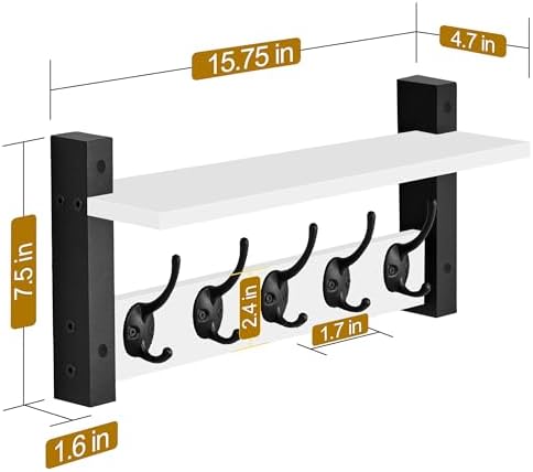 Sorbus Coat Rack Wall Mount with Shelf (White, 16 Inch) - Image 3