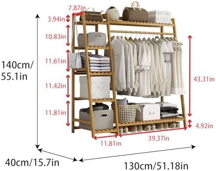 Baveke Standing Clothes Rack with Shelves, Free Standing Closet Garment Racks for Hanging Clothes, 7 Shelf Bamboo Closet Organizer System, Heavy Duty Clothes Hanging Rack for Bedroom, Natural Wood - Image 2