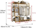 Baveke Standing Clothes Rack with Shelves, Free Standing Closet Garment Racks for Hanging Clothes, 7 Shelf Bamboo Closet Organizer System, Heavy Duty Clothes Hanging Rack for Bedroom, Natural Wood - Image 2