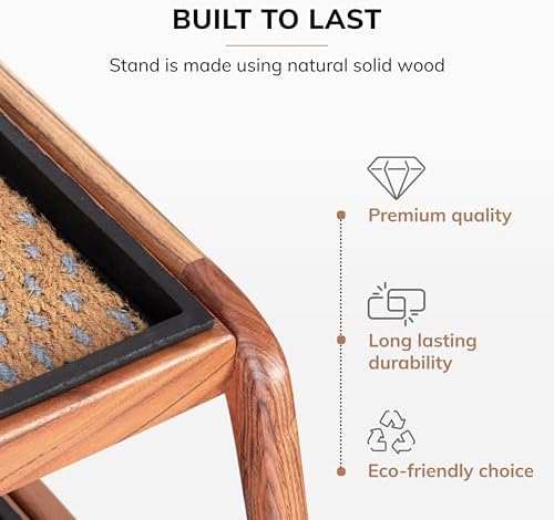 Anji Mountain Heavy Duty Waterproof Wooden Shoe Storage Mat Organizer/Boot Storage Tray Multi Use for Entryway with Coir, Tan and Blue Insert, 2 Tier, Fits 4 Pair (26.5" Wide) - Image 4