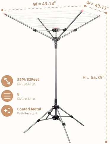 STORAGE MANIAC Portable Umbrella Clothes Drying Rack 8 Lines with 82 Feet Drying Space, Steel Frame & Adjustable Height, 4-arm Umbrella Clothesline for Laundry, Collapsible Indoor & Outdoor Drying - Image 2