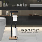 Clasin Home Toilet Paper Holder Stand, Free Standing Toilet Paper Holder with Storage and Top Shelf, Black Toilet Paper Stand Weighted Base with Bamboo Design for Bathroom - Image 2