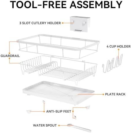 TOOLF Dish Drying Rack for Kitchen Counter,12.4''W x 16.5''L x 7.2'', White - Image 7
