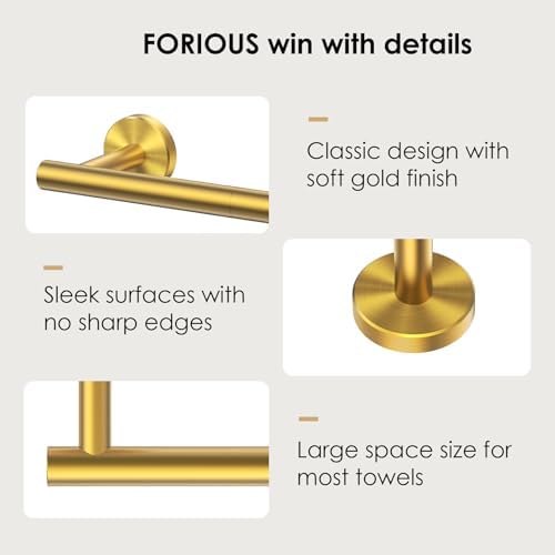 FORIOUS Towel Bar Towel Racks for Bathroom Wall Mounted 24" Brushed Gold - Image 5