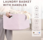 72L Large Woven Laundry Basket Hamper with Handles, Pink - Image 2