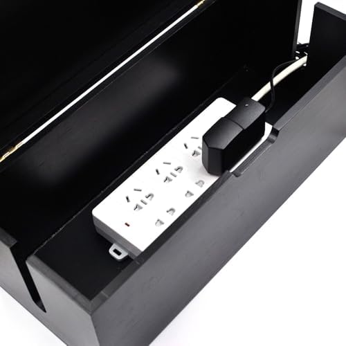 15 Inch Bamboo Large Cable Management Box, Black Cord Organizer - Image 4