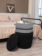 26"x20" Extra Large Tall Woven Laundry Basket with Lid, Cotton Rope Blanket Storage Basket, Freestanding Decorative Bin for Bedroom Living Room, Grey & Black Mix - Image 3