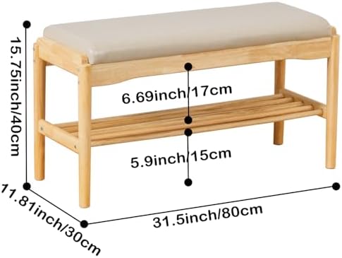SOBIBO 2-Tier Entryway Shoe Rack Bench, Rubber Wood, Beige & Natural, 31.5" - Image 2