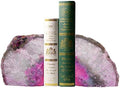 Pink Agate Geode Stone Bookends Heavy Duty Crystal Book Holders Decorative by AMOYSTONE%C2%AE