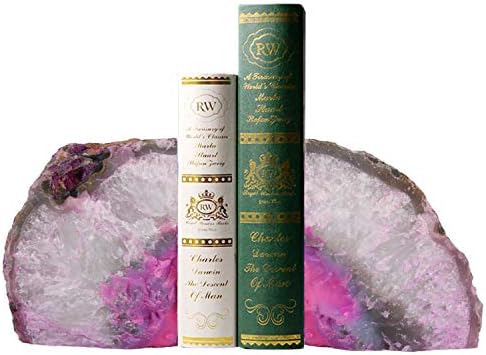 Pink Agate Geode Stone Bookends Heavy Duty Crystal Book Holders Decorative by AMOYSTONE%C2%AE