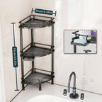 Consumest Corner Shower Caddy Stand - 3 Tier Shower Organizer with Soap Holder, Tall Floor Corner Shelves Standing with Adjustable Feet & 4 Hooks, Storage Rack for Bathroom Black - Image 2