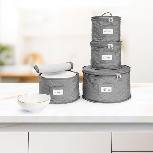 Sorbus China Storage Containers, 4-Piece Plate Storage Set (Gray) - Image 6