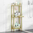 HapiRm Standing Corner Shower Caddy - 3 Tier Corner Shower Organizer with Soap Holder, Rustproof Stainless Steel Bathroom Shelf with 4 Hooks, Gold by HapiRm