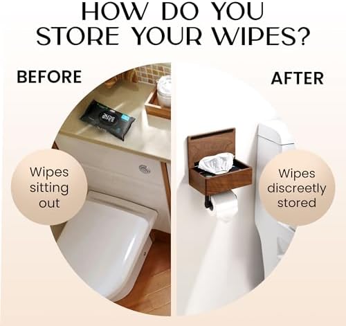 Day Moon™ - Toilet Paper Holder with Shelf - Modern Roll Holder for Bathroom - 1 Pack - Wall Mount - with Storage, Wood - Image 2