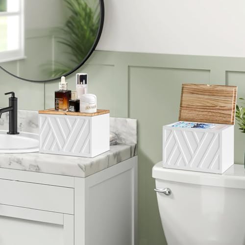 Jorkol 2 PCS White Tampon Holder for Bathroom Decor, Feminine Product Organizer with Lid, Shark Week Tampon Storage, Wood Pad and Tampon Organizer for Toilet Organizer, Bathroom Accessories Box - Image 2
