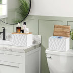 Jorkol 2 PCS White Tampon Holder for Bathroom Decor, Feminine Product Organizer with Lid, Shark Week Tampon Storage, Wood Pad and Tampon Organizer for Toilet Organizer, Bathroom Accessories Box - Image 2