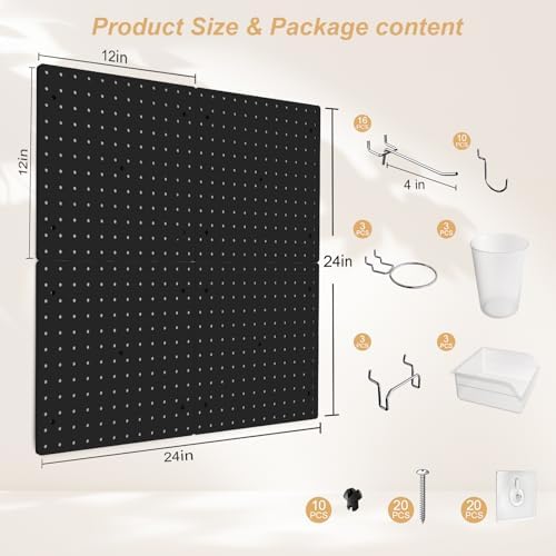 FZK Modular Plastic Peg Board Wall Organizer Kit, 12x12, Black - Image 2