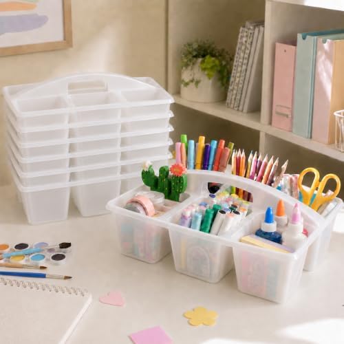6 Pack Classroom Caddy with Handle, 6 Compartment (Clear) - Image 4